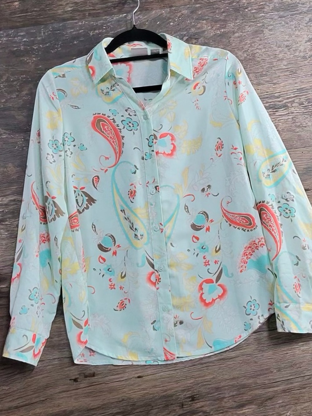 Chico's Mint-Pastel Paisley & Floral Button-Down Shirt